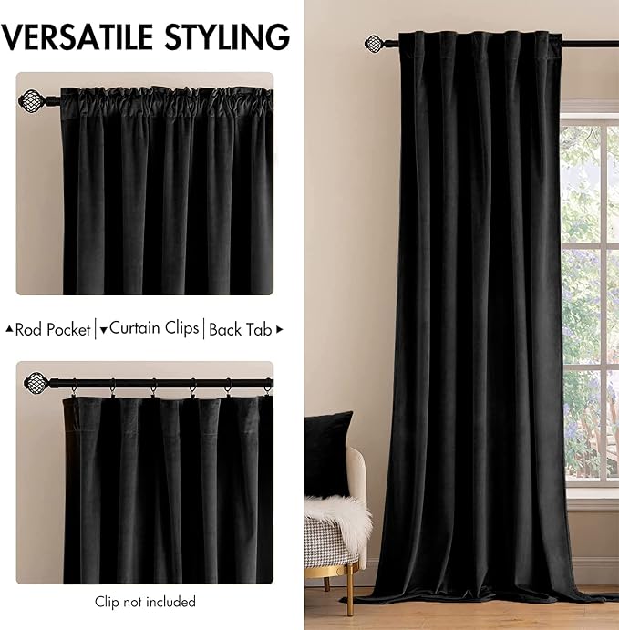 MIULEE Black Velvet Curtains 52x108 inches 2 Panels Blackout Curtains | Luxury - Image 2