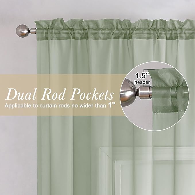 Sheer Curtain Panels Set 96" Inches Long, Solid Voile Light Filtering Airy - Image 2