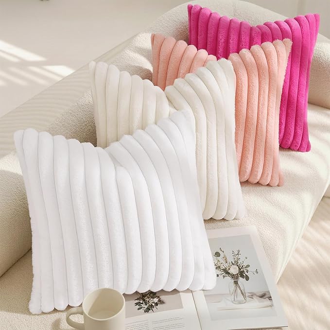 decorUhome Fall Faux Fur Throw Pillow Covers 26x26 Set of 2 Blush Pink | - Image 7