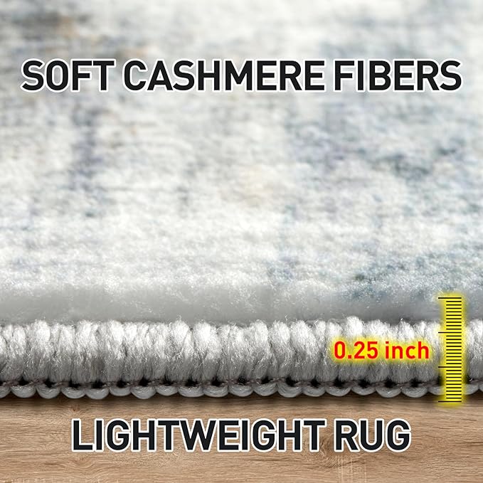 10x14 Area Rugs for Living Room: Washable Abstract Blue Multi Carpet | Non-slip - Image 8