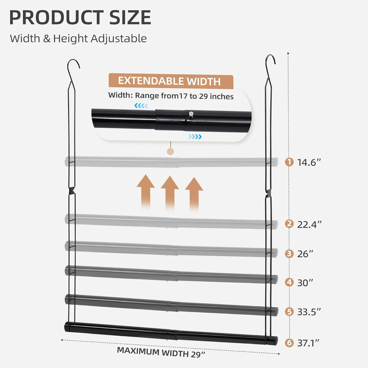 STORAGE MANIAC Hanging Closet Rod, Adjustable Width and Height Closet Hanging Organizer, Space-Saving Clothes Hanging Bar, Closet Extender Hanging Rod Double Closet Hanging Rod, 2 Pack Black