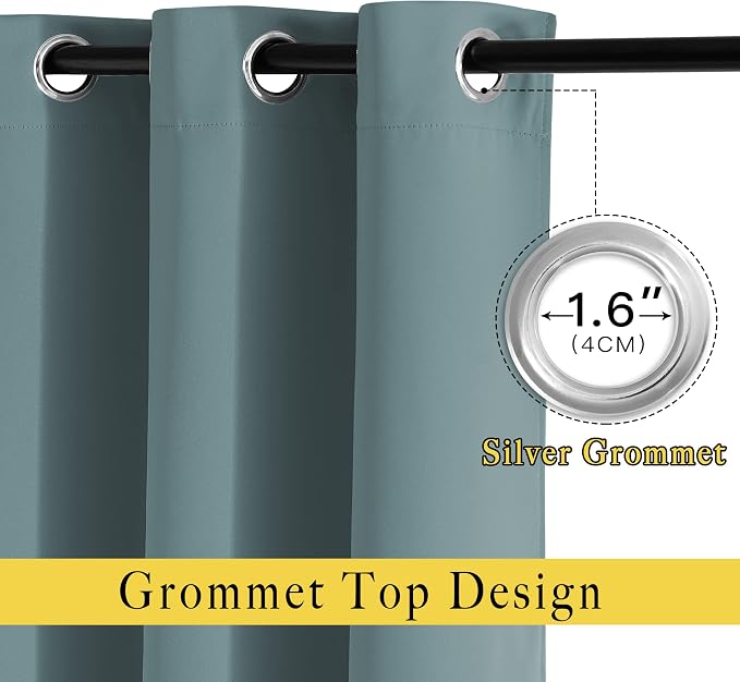NICETOWN Blackout Greyish Blue Kitchen Curtains, Grommet Thermal Insulated - Image 2