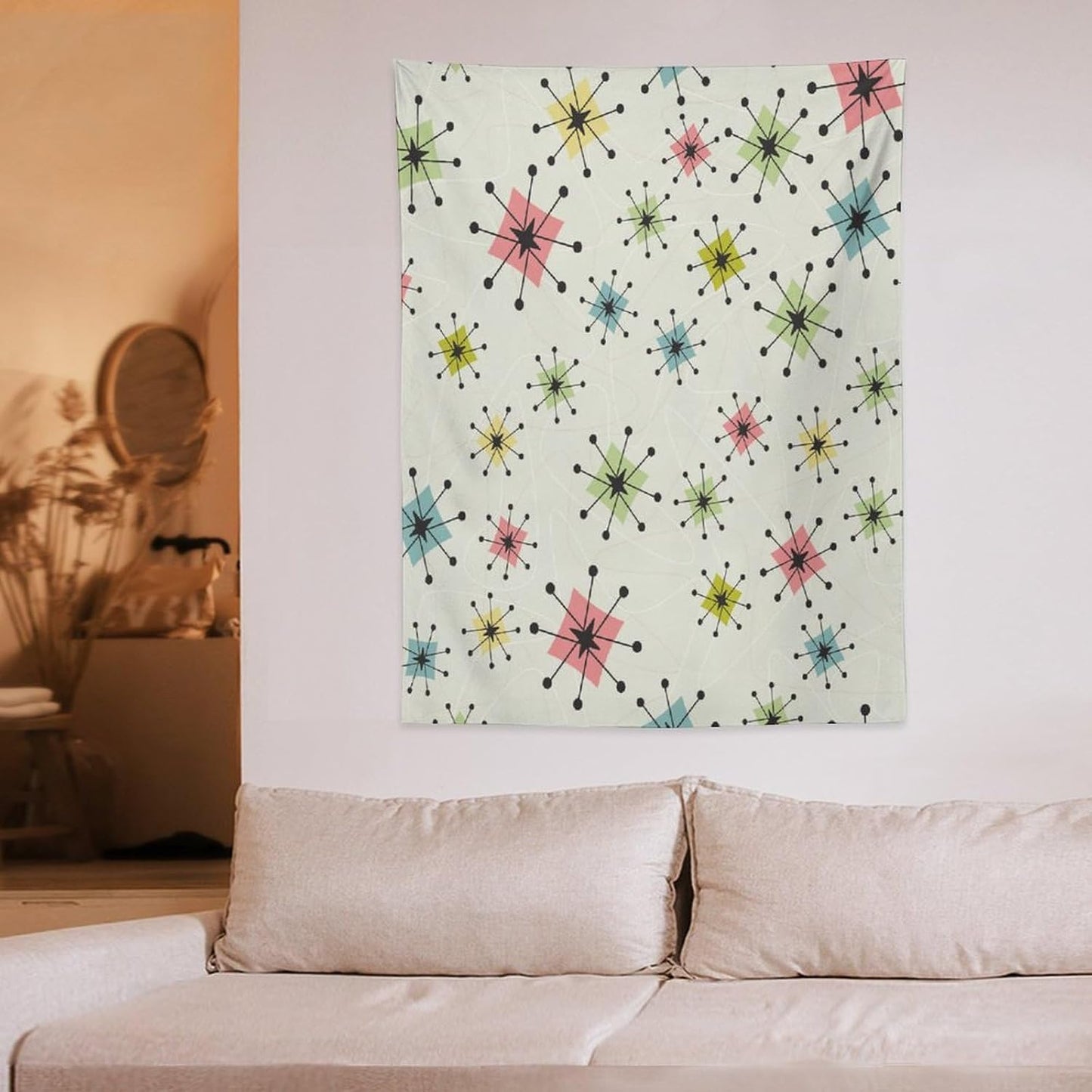 ICMOLYYENLO Abstract Cat Tapestry, Medieval Abstract Atomic Star Cat Vintage Home Wall Hanging Art Tapestry for Bedroom Living Room Dormitory 60x60 Inch