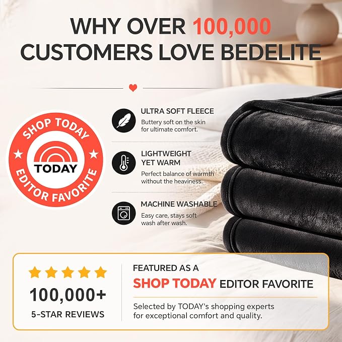 BEDELITE Fleece Blanket Soft Queen Size Bed Blanket Washed Blue 90"x90" | Ultra - Image 2