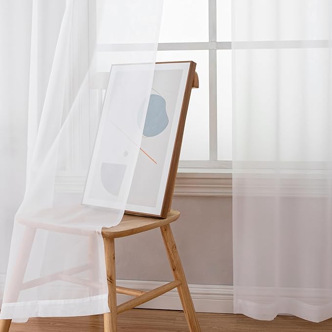 Simplebrand White Sheer Curtains 84 Inches Long, Light Filtering Rod Pocket - Image 4