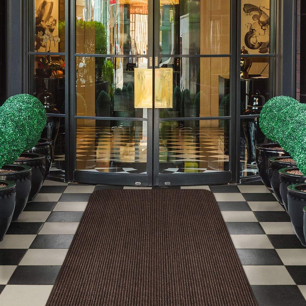 House, Home and More Indoor Outdoor Double-Ribbed Carpet Runner with Skid-Resistant Rubber Backing - Bittersweet Brown - 4 Feet x 30 Feet