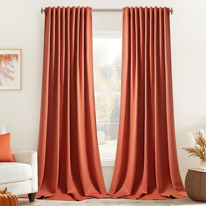 MIULEE Fall Burnt Orange Back Tab Blackout Curtains 52"x108" Length 2 Panel | by MIULEE