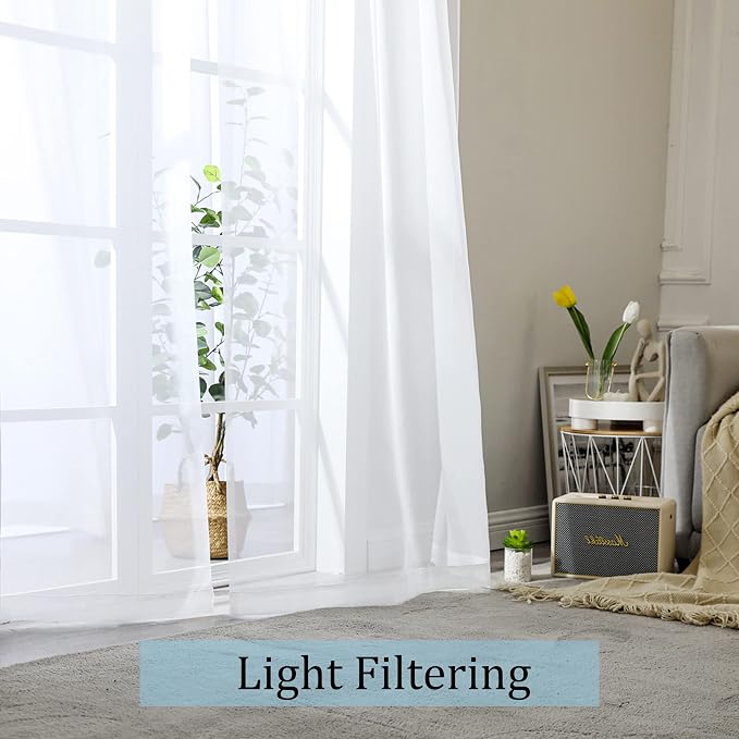 Short White Sheer Curtains 36 Inches 2 Panels Set - Image 2