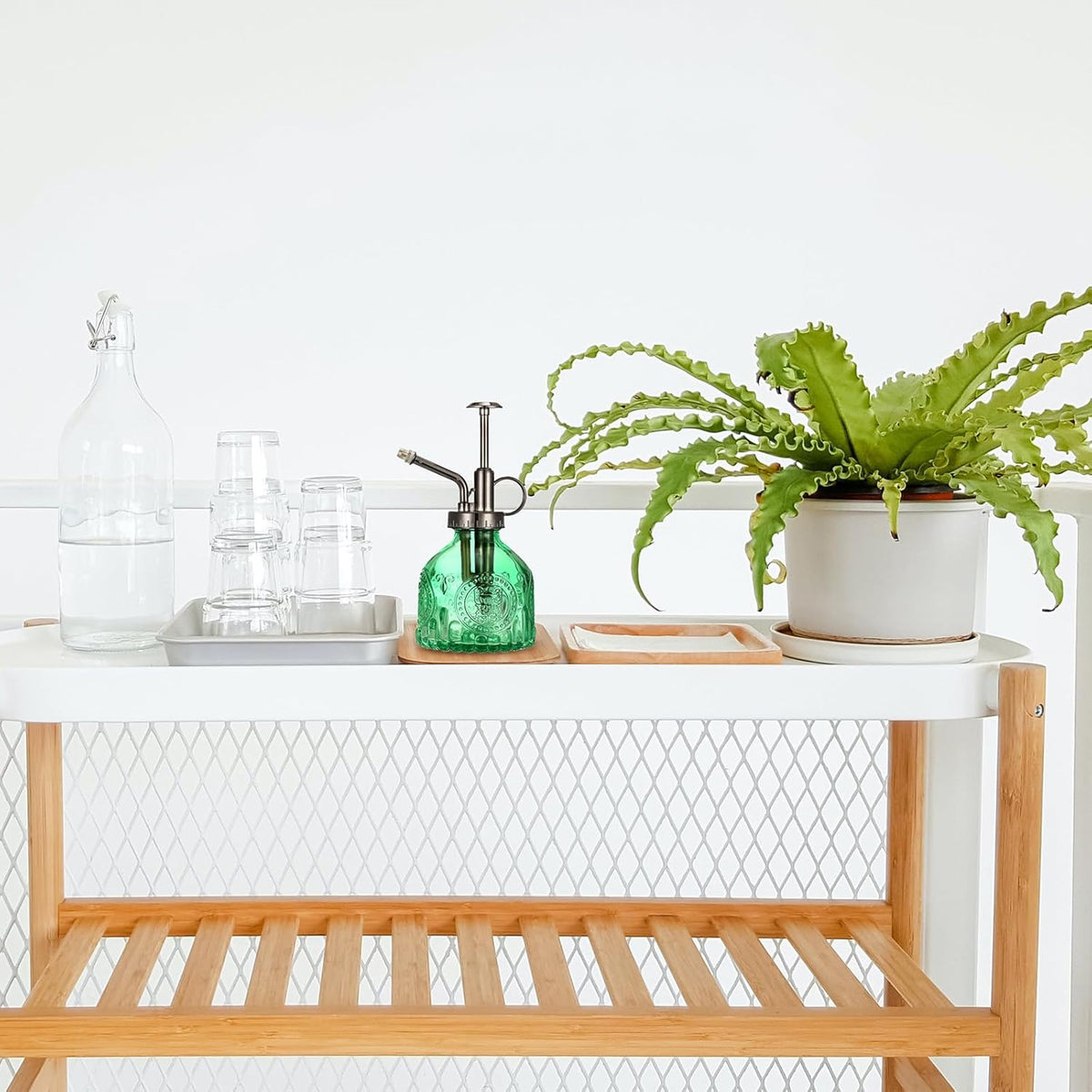 Glass Plant Mister Spray Bottle, Vintage Plant Spritzer Watering Can, Succulent Watering Bottle with Top Pump, Small Plant Sprayer Mister for Indoor Outdoor House Plant - Green