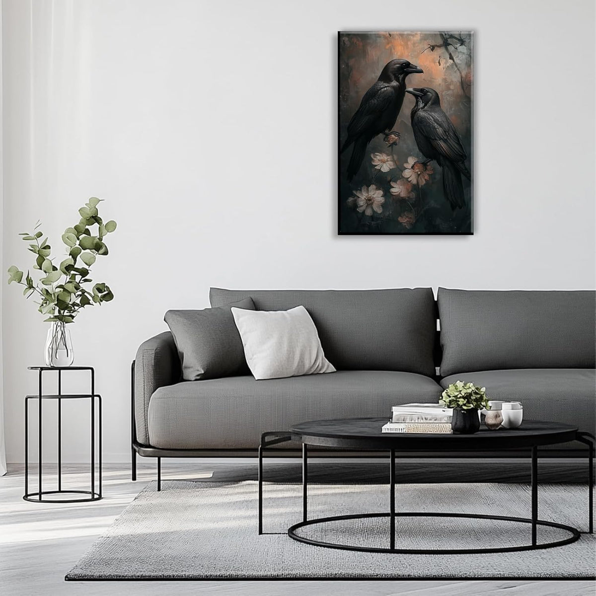 OAAPITI Birds Canvas Wall Art Black Couple Crow Picture Print Vintage Gothic Raven Artwork for Living Room Halloween Home Wall Decor(Artwork-7,12"x18")