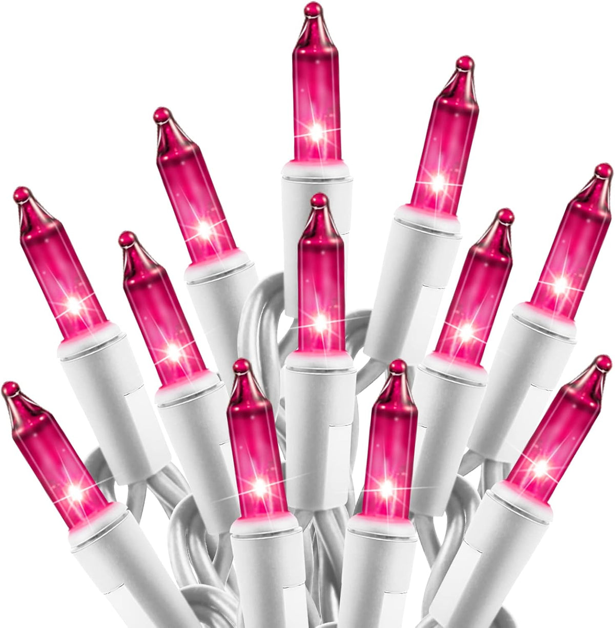 Christmas Pink Mini String Lights - 100 Count 25 Feet Detachable Incandescent Bulb Waterproof Fairy Lights Plug in for Indoor Outdoor Party Patio Xmas Tree Valentine's Day Decoration, White Wire