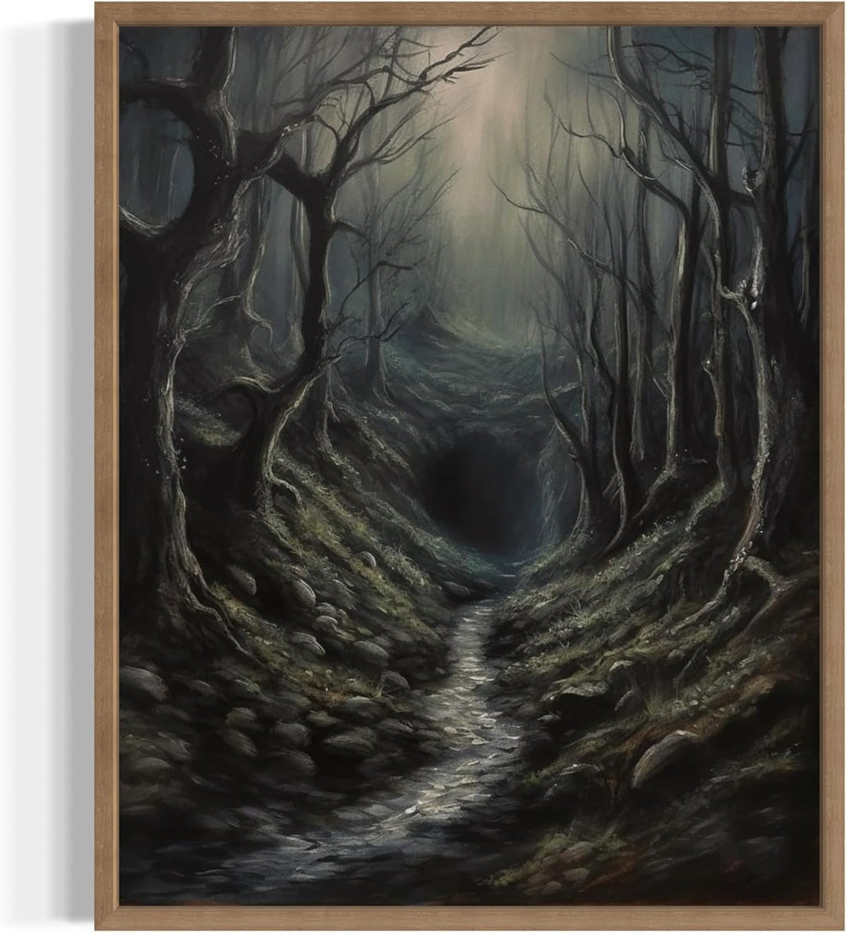 Dark Tunnel Poster Art Print, Halloween Scary Vintage Wall Art Academia Spooky Painting Decoration for Horror Prints, Gothic Posters Bedroom Decor 89 (Dark Tunnel, 16 x 20 inches, Wood Frame)