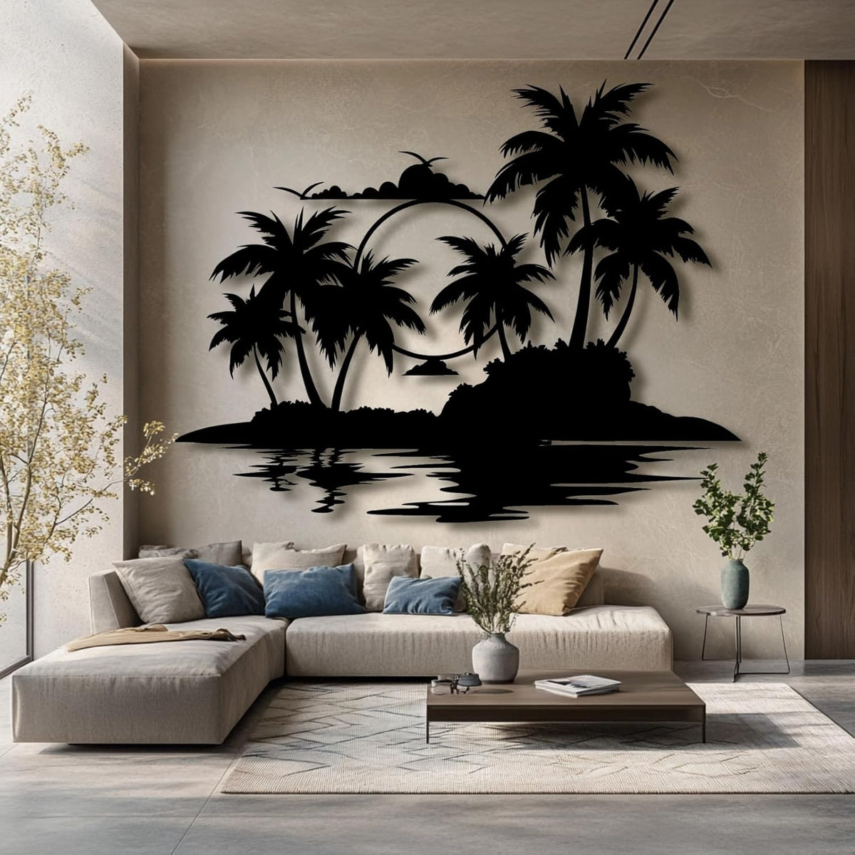 Palm Tree Metal Wall Decor,Palm Tree Metal Wall Art,Metal Palm Tree,Metal Palm Tree Wall Decor,Tropical Metal Wall Art,Beach Wall Decort,Metal Wall Decor (style 2,black,39 L" x 31 W" / 100 x 78 cm)