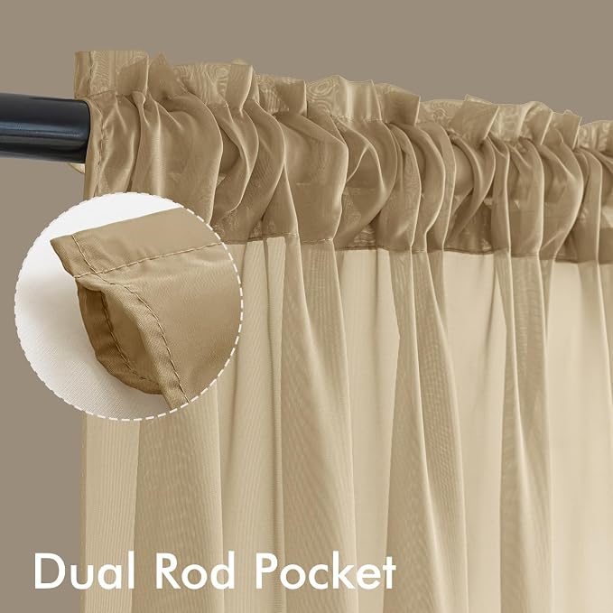 MIULEE Beige Sheer Curtains 72 Inches Long 4 Panels 54 x 72 Inches | Light - Image 3