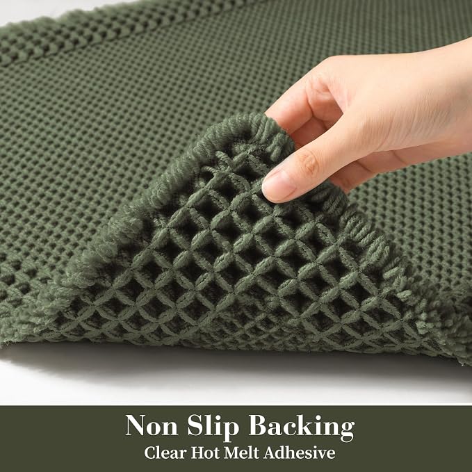 RESARE Waffle Bathroom Runner Rugs, Non Slip Boho Bath Mat 24"x48" Green | Long - Image 4