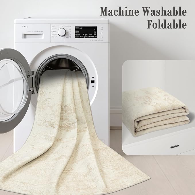 3x14 Washable Runner Rug：Modern Abstract Kitchen Soft Carpet Beige | - Image 8