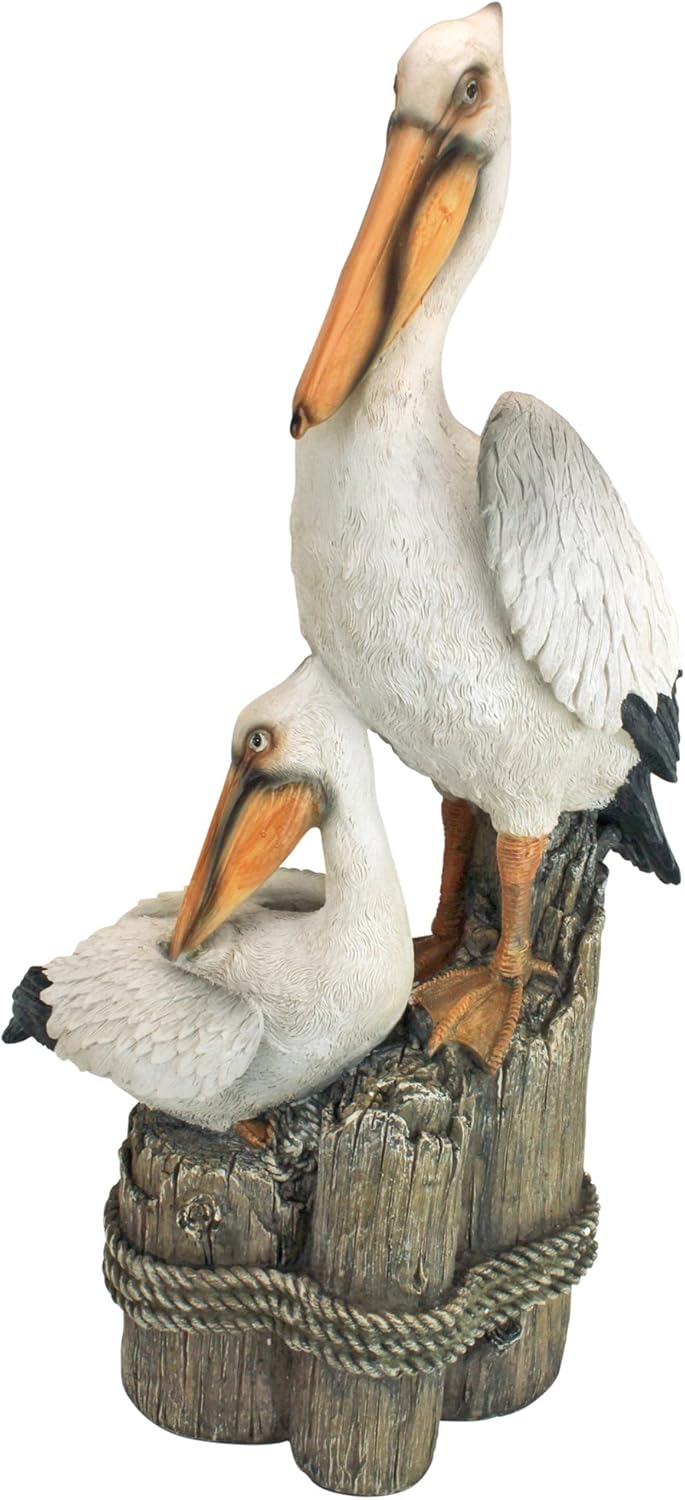 Design Toscano Coastal Decor Ocean's Perch Pelicans Garden Bird Statue, 9 Inch Wide, 24 Inch Tall, Cast Stone Resin, Full Color Finish