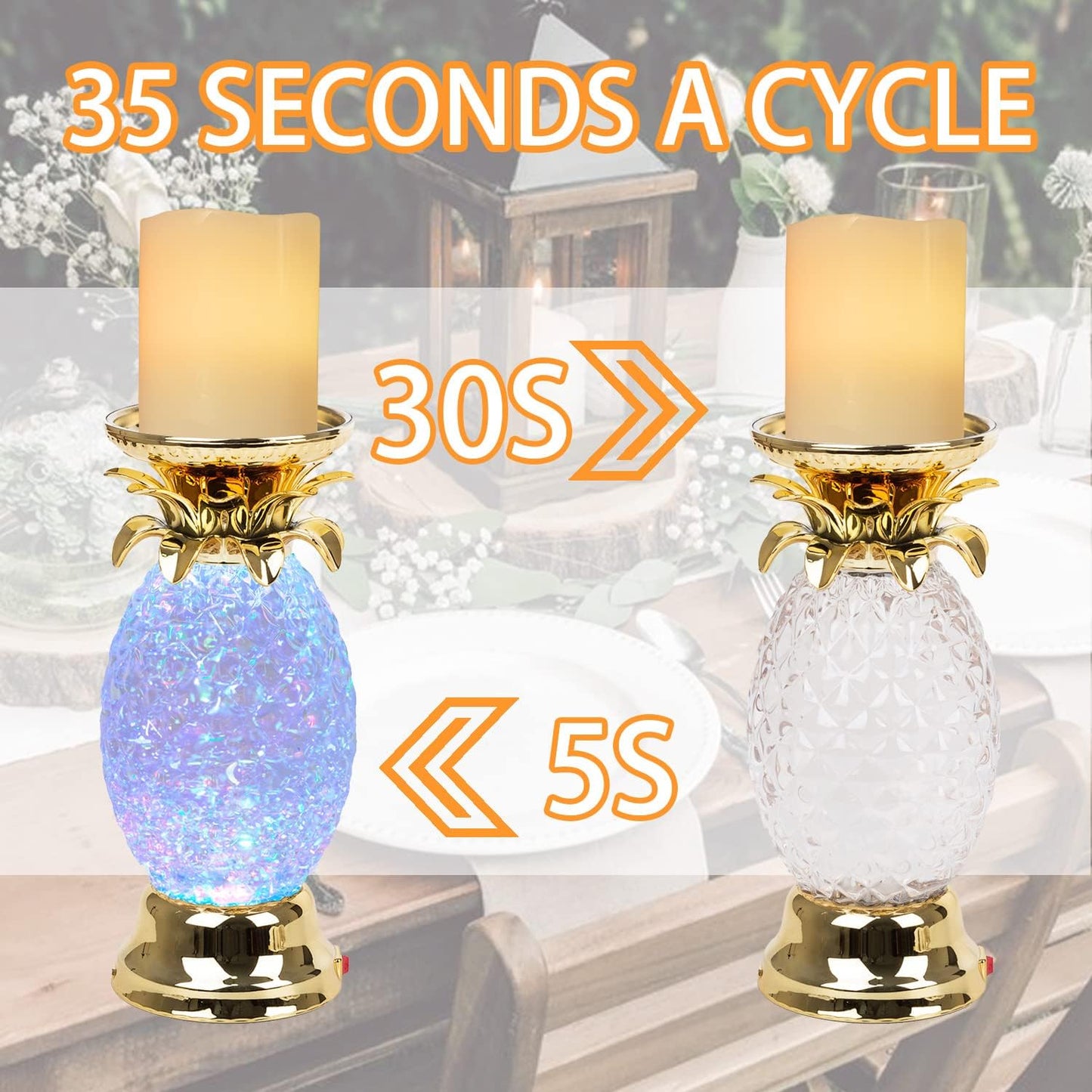 YAKii 9.5" Pineapple LED Color Changing Shine Lava Lamp,Swirling Water Waves Lamp Kid Safe Battery/USB Cable Operated,Table Lamp Candle Holder Table Decoration Gold(Pack of 2)
