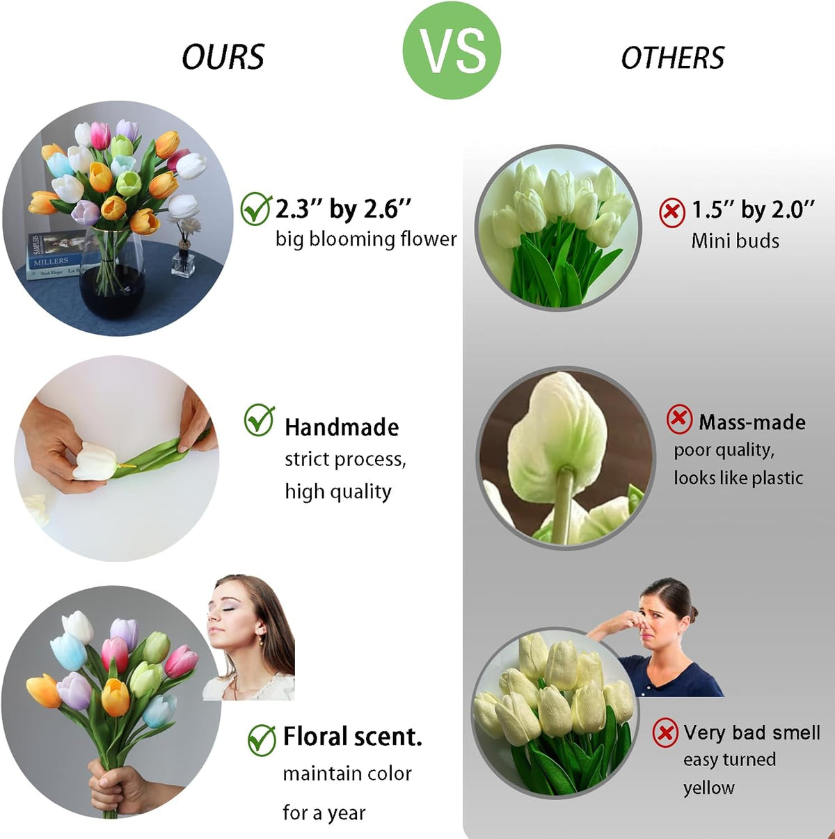 Buart Spring-Colors Tulip Flowers Artificial Luxury Big Tulip Valentine's Day Mother's Day Easter Home Kitchen Wedding Decorations(11pcs)