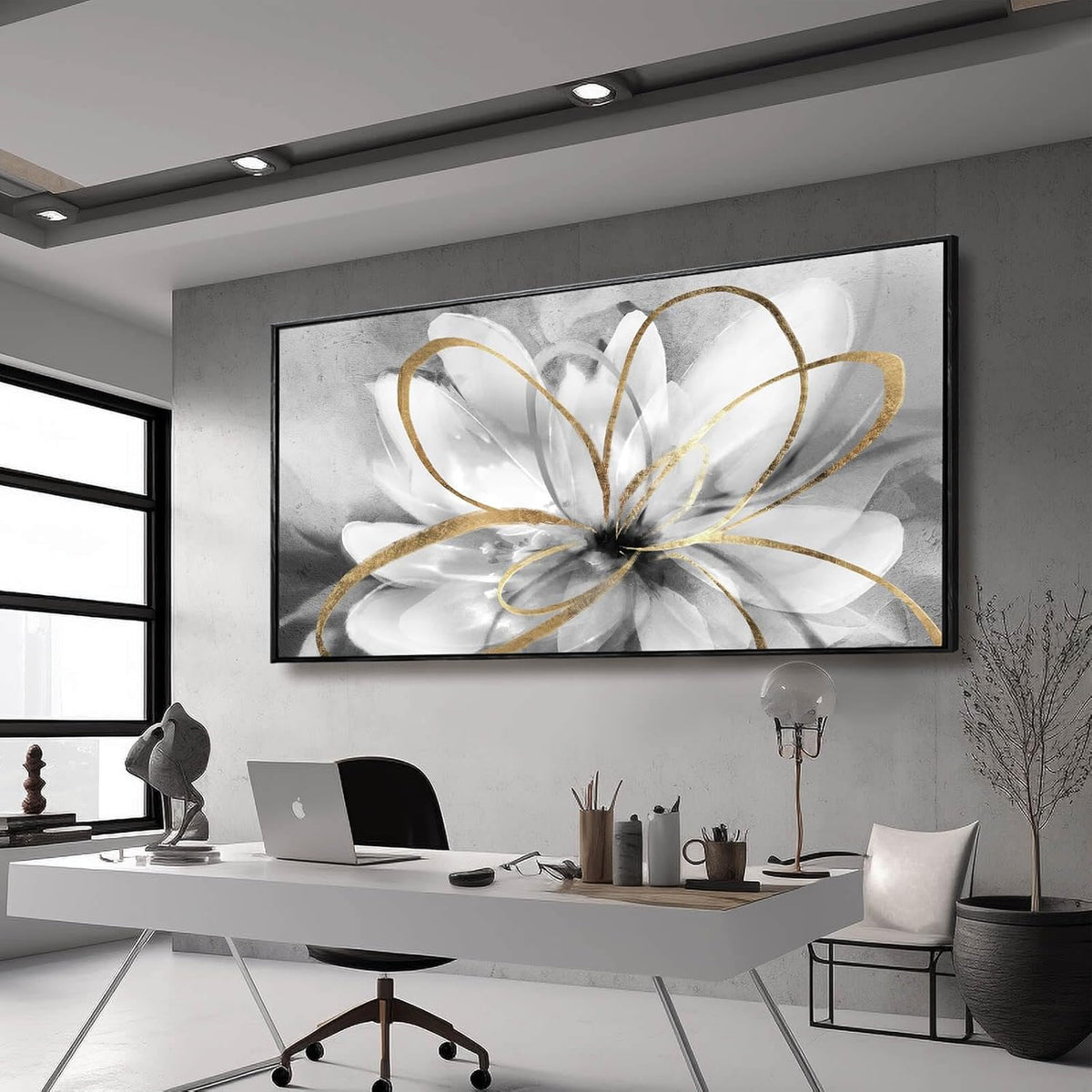 Kureful Botanical Canvas Wall Decor Abstract Floral Wall Art for Home Grey Artwork Contemporary Wall Painting for Office Large Size 29"x 58" Poster