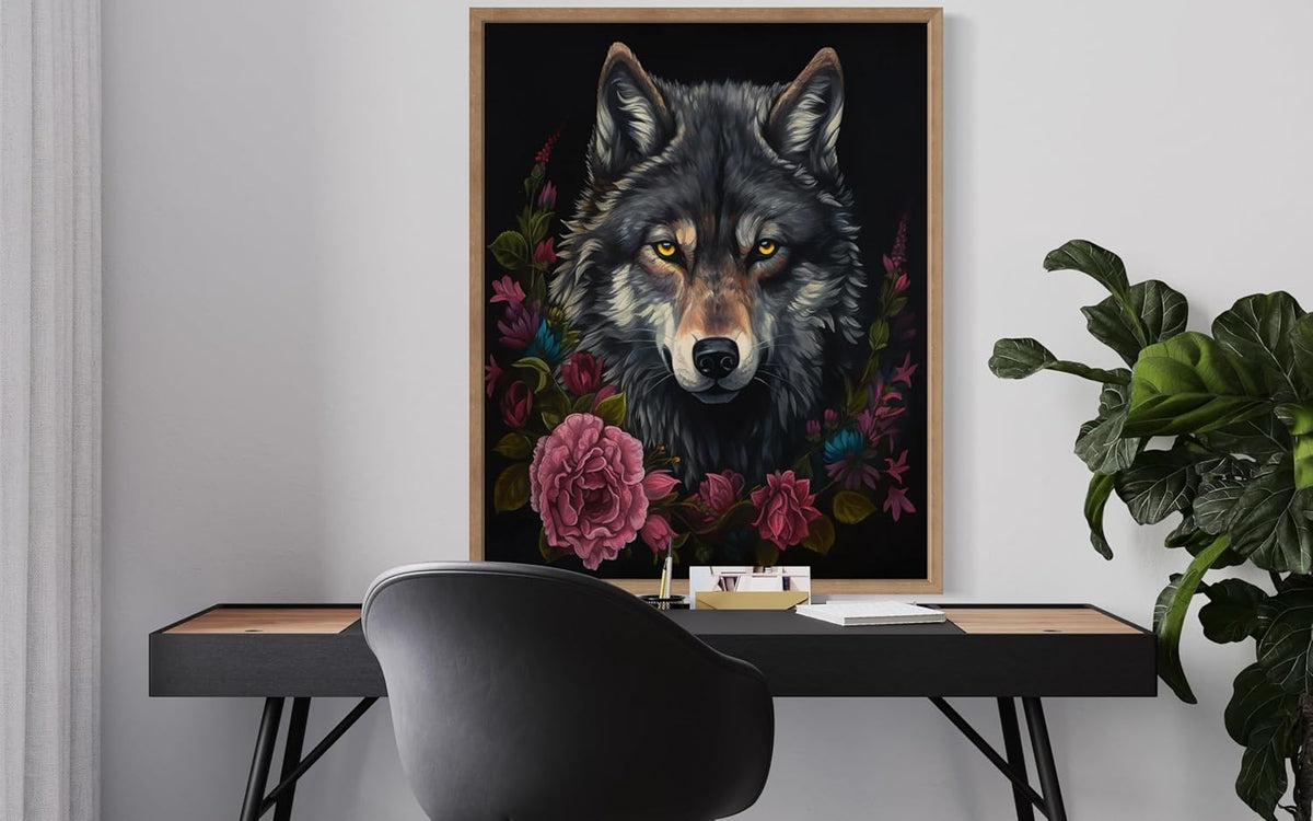 Vintage Wolf Poster Art Print, Halloween Scary Wall Art Academia Spooky Painting Decoration for Horror Prints, Gothic Posters Bedroom Decor 89 (Vintage Wolf, 16 x 20 inches, Wood Frame)