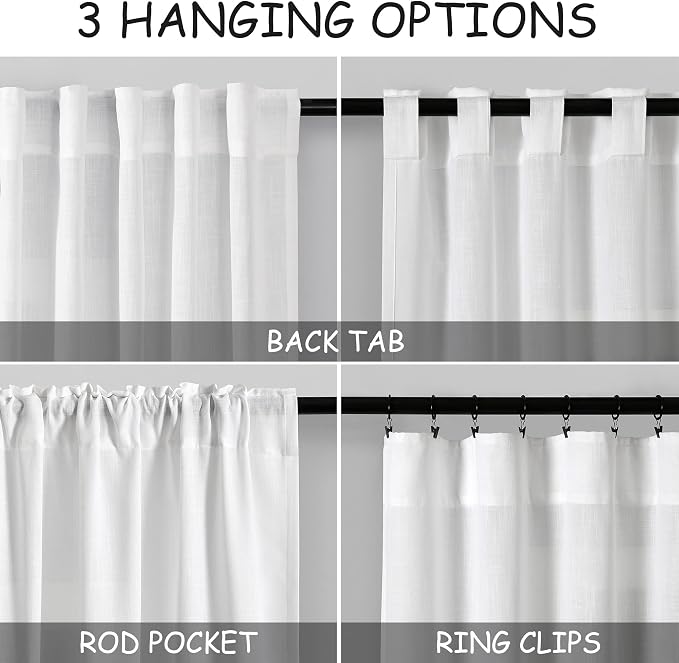 Extra Long White Curtain 108 inches Long 2 Panels Set - Image 3