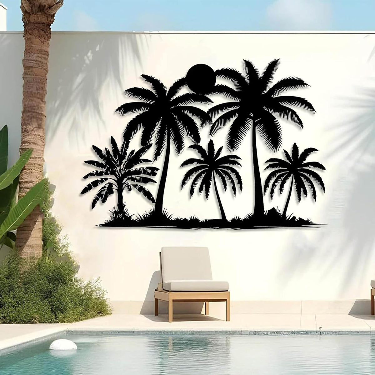 Tuglona Metal Palm Tree with Sunset Wall Decor, Tropical Palm Tree Metal Wall Art, Tropical Wall Decor, Sun Wall Art, Beach Wall Decoration, Coastal Trees Wall Hanging (White, 30"x21"/76x53cm)