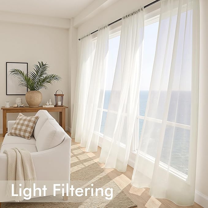 MIULEE Ivory Sheer Curtains 84 Inches Long 4 Panels 54 x 84 Inches | Light - Image 4