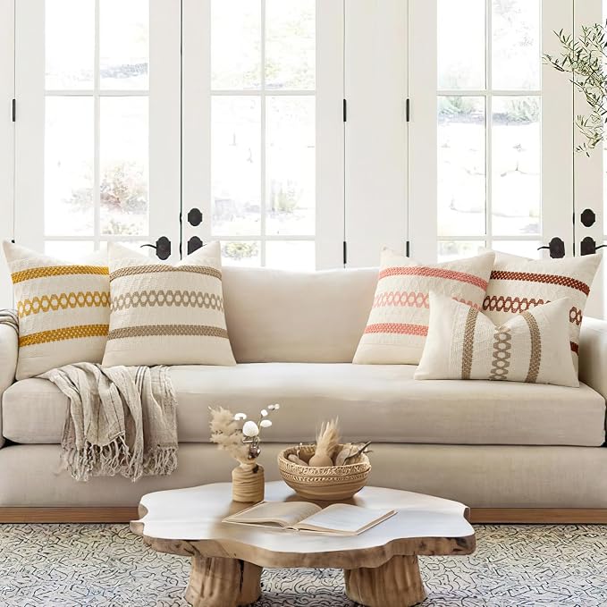 MIULEE Set of 2 Mustard Yellow Boho Decorative Pillow Covers 20x20 Inch | Fall - Image 3
