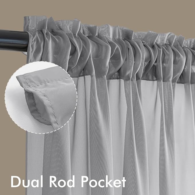 MIULEE Dark Grey Sheer Curtains 90 Inches Long 4 Panels 42 x 90 Inches | Light - Image 3