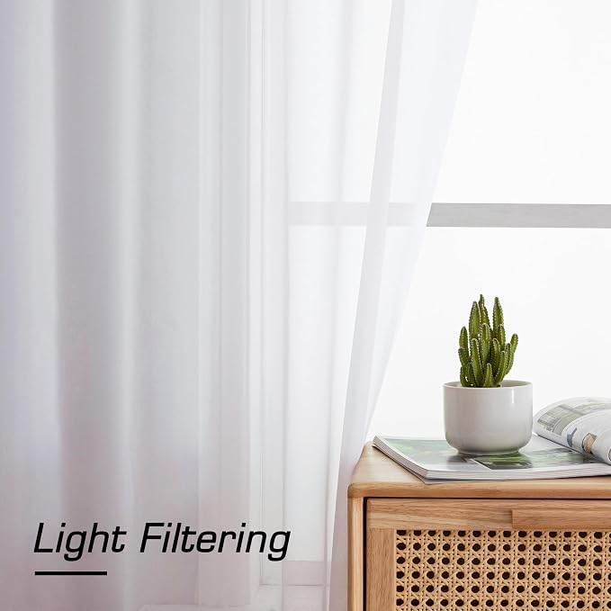 Simplebrand Sheer White Curtains 63 Inch Length 2 Panels, Rod Pocket Solid - Image 2