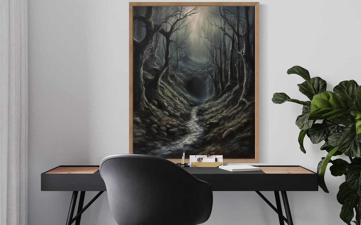 Dark Tunnel Poster Art Print, Halloween Scary Vintage Wall Art Academia Spooky Painting Decoration for Horror Prints, Gothic Posters Bedroom Decor 89 (Dark Tunnel, 16 x 20 inches, Wood Frame)