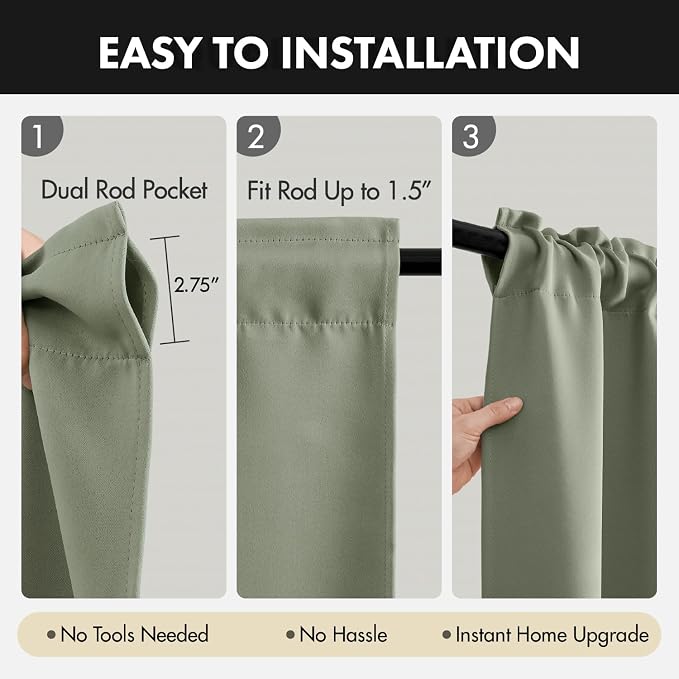 MIULEE 4 Panel Set Short Bedroom Blackout Curtains 54 Inch Long Sage Green | - Image 5