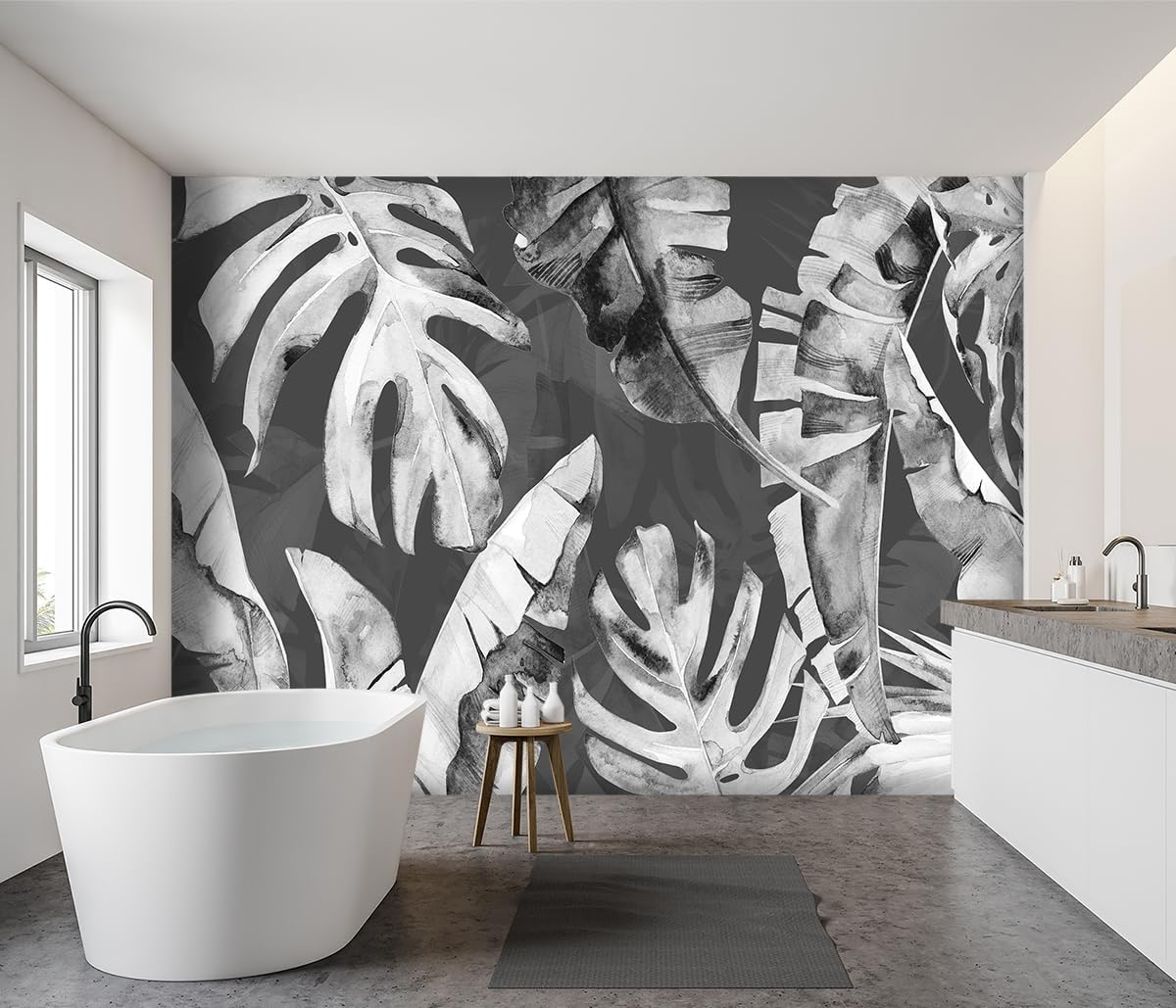 -Tropical Botanical Grey Banana Leaf Fabric Wallpaper Living Room Bedroom Bathroom Plant Large Wall Mural- 137"x96"（ not Peel and Stick）
