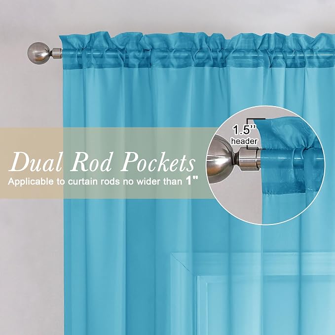 Turquoise Sheer Curtains 84 Inches Long 2 Panels, Light Filtering Voile Curtain - Image 2