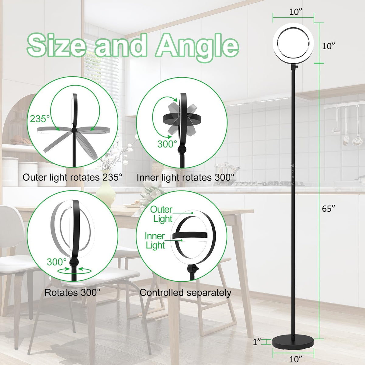 36W Bright LED Floor Lamp for Living Room with Remote, 75.5 Inch Tall Stepless Dimmable Standing Lamp for Office, Torchiere Floor Lamp with 2 Rotatable Lights 1900K-6500K for Bedroom