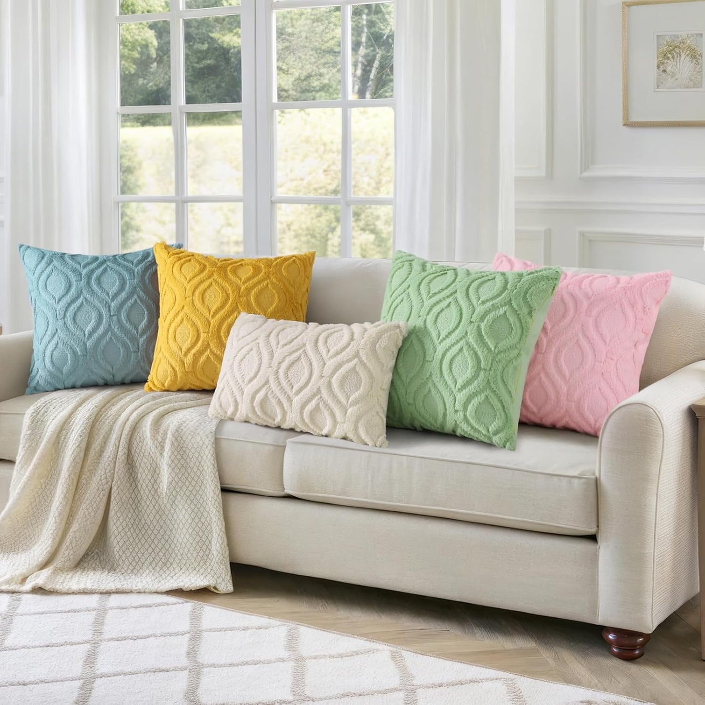 decorUhome Fall Throw Pillow Covers 22x22 Inch Set of 2, Soft Plush Decorative Faux Fur Beige Solid Couch Pillow Covers, Accent Farmhouse Neutral Square Euro Pillow Cases for Sofa Bed Living Room