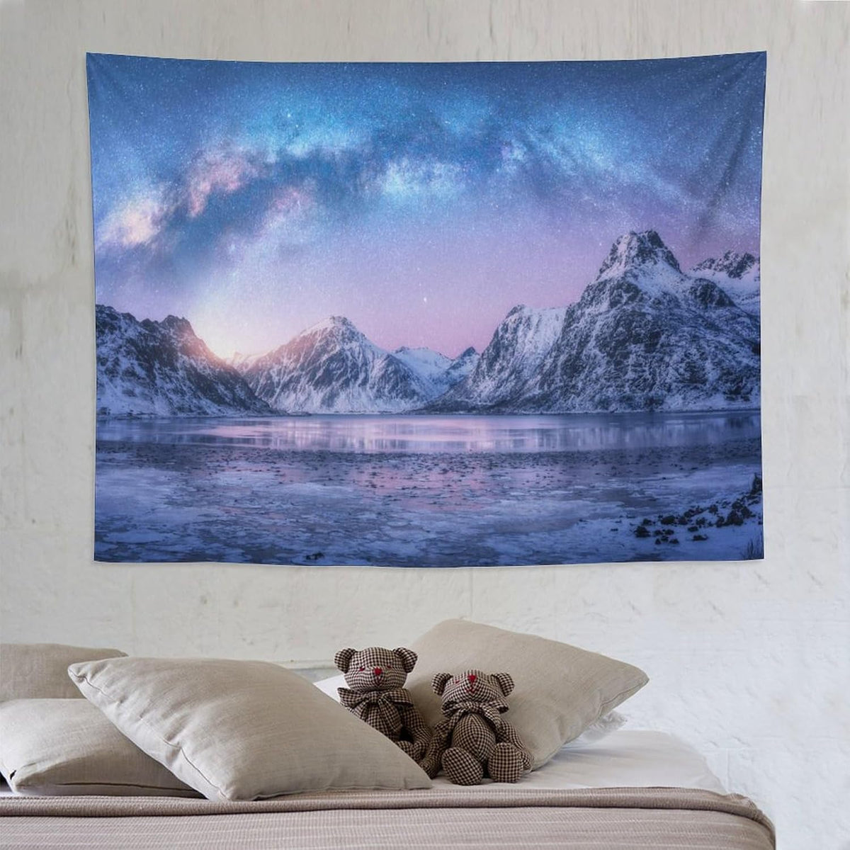 HZOHNAGO Mountain Tapestry Aurora Snow Mountain Sunset Pattern Printed Wall Tapestry Wall Hanging for Bedroom Living Room Dorm 80" W x 60" H