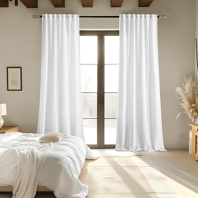 MIULEE White Linen Curtains 95 Inch Long 2 Panels - Image 6