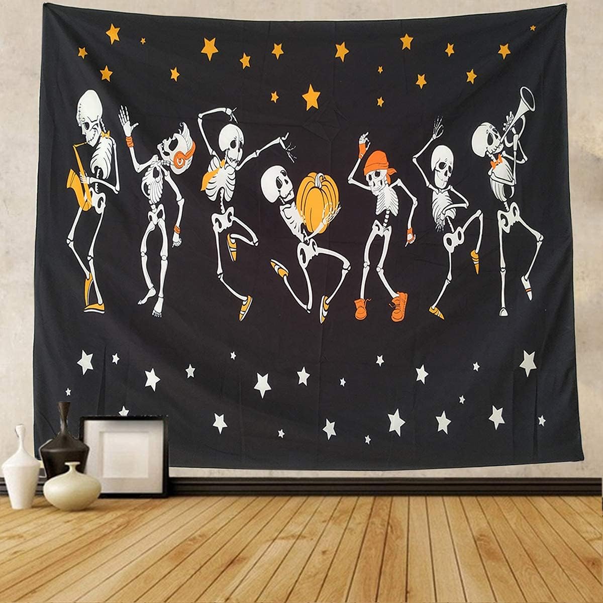 NASKY Halloween Wall Tapestry - Skull Trippy Black and White for Room Party Decor (59.1" X 78.7" - 150x200cm)