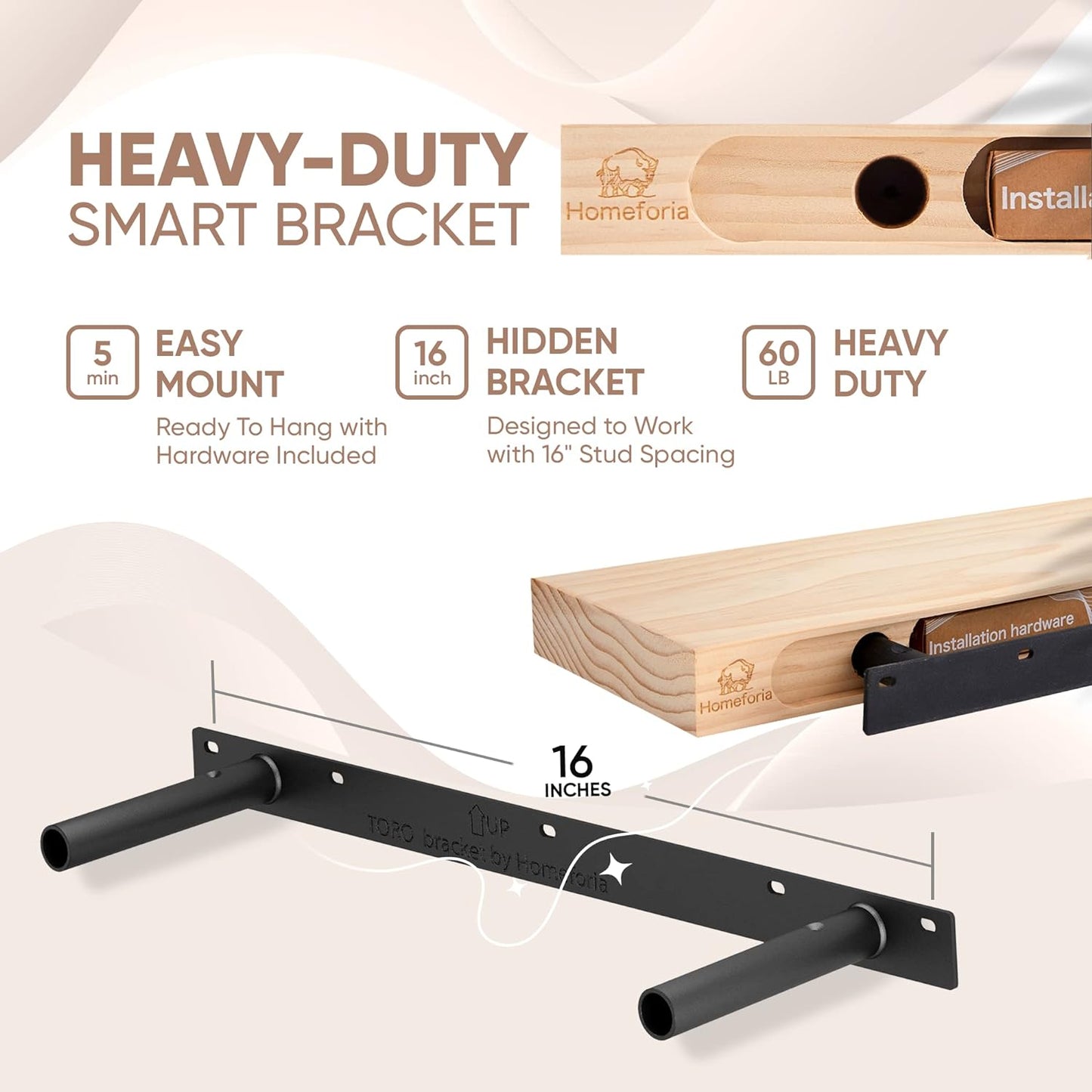 Homeforia 24inch Walnut Floating Shelves for Wall, High End Solid Real Wood 24in Floating Shelf for Bathroom, Dark Brown 24 inch Long Floating Shelves, Heavy Duty Bracket, 24 X 6.5 X 1.75 in, Set of 4