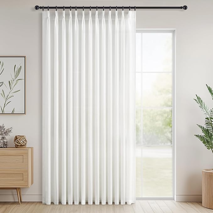 Topfinel White Pinch Pleated Linen Curtains 102 Inch Length 1 Panels by Topfinel