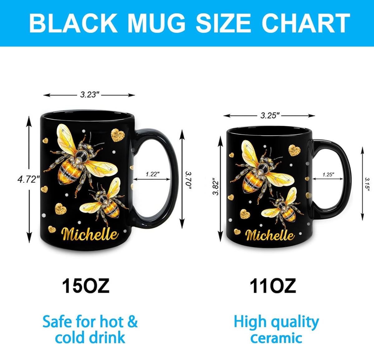 Hyturtle Personalized Jewelry Bee Mug - Bee Keeper Gifts For Women Lovers Teacher - Honey Gifts For Beekeeper Farmer On Birthday - Queen Honeycomb Decor - Custom Coffee Cup Ceramic Mug 11 Oz 15 Oz