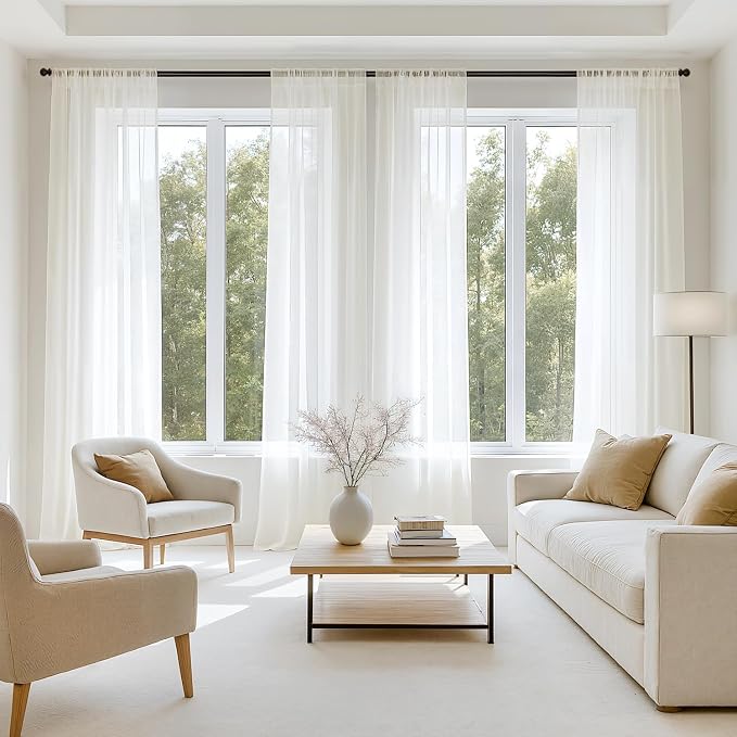 MIULEE Ivory Sheer Curtains 63 Inches Long 4 Panels 54 x 63 Inches | Light by MIULEE