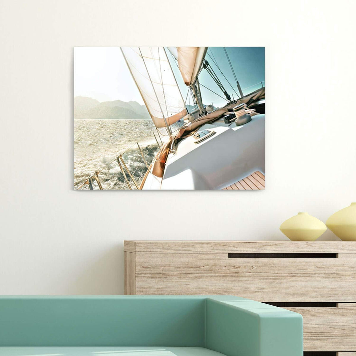 ARTISTIC PATH Sailboats Pictures Seascape Arts Paintings: Nautical & Sea Artwork Printed on Wrapped Canvas for Bathroom (24" W x 18" H, Multi-Sized)