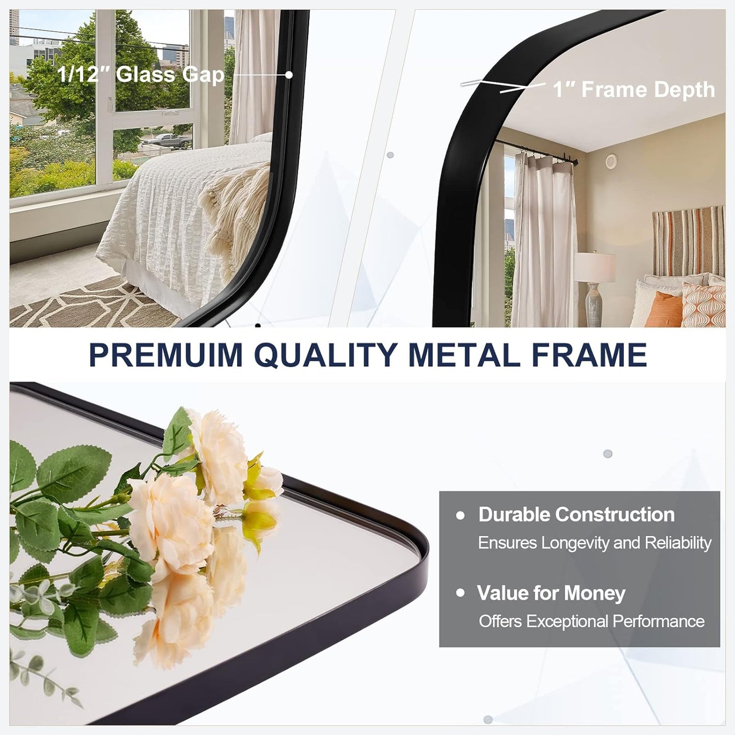 ANDY STAR 24x40” Black Bathroom Mirror, Oblong Vanity Mirror with Stainless Steel Metal Frame, Matte Black Oval Mirror for Over Sink, Modern Anti Rust Wall Mounted