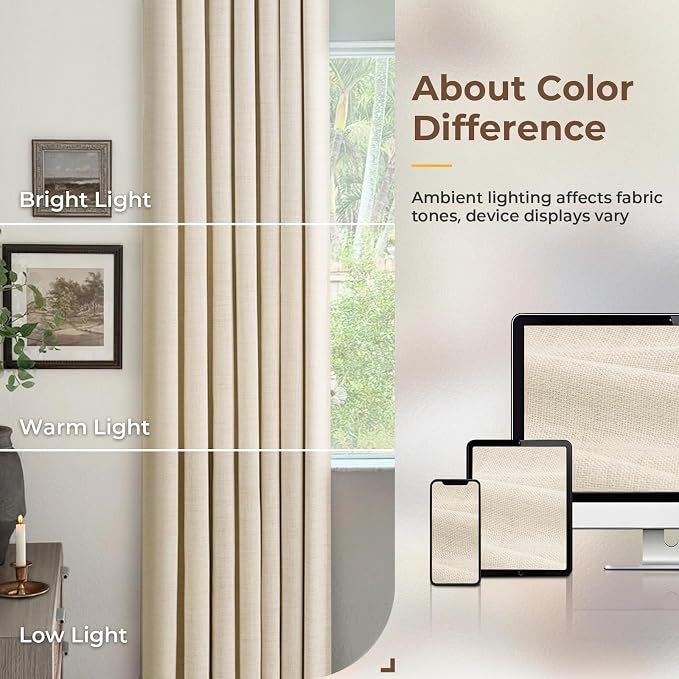 INOVADAY Linen Textured 100% Blackout Sliding Door Curtains 102x96 Cream | 1 - Image 9