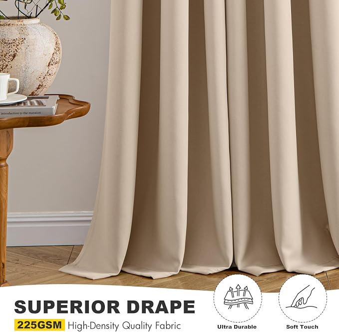 MIULEE Blackout Curtains for Bedroom 2 Panels 40 x 63 Inch Long Beige | Thermal - Image 5