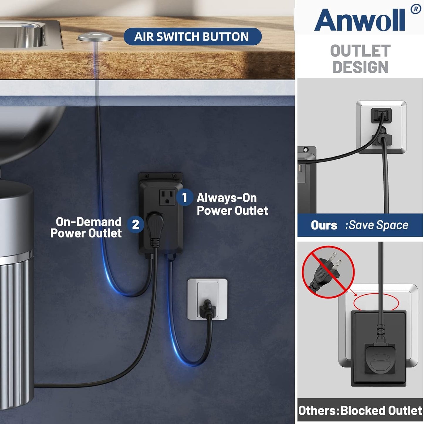 Garbage Disposal Air Switch Kit, UL Listed, Professional Sink Top On/Off Button, Champagne Bronze Finish, Compatible with Delta Faucet, Dual Outlet Universal Fit for All Garbage Disposals