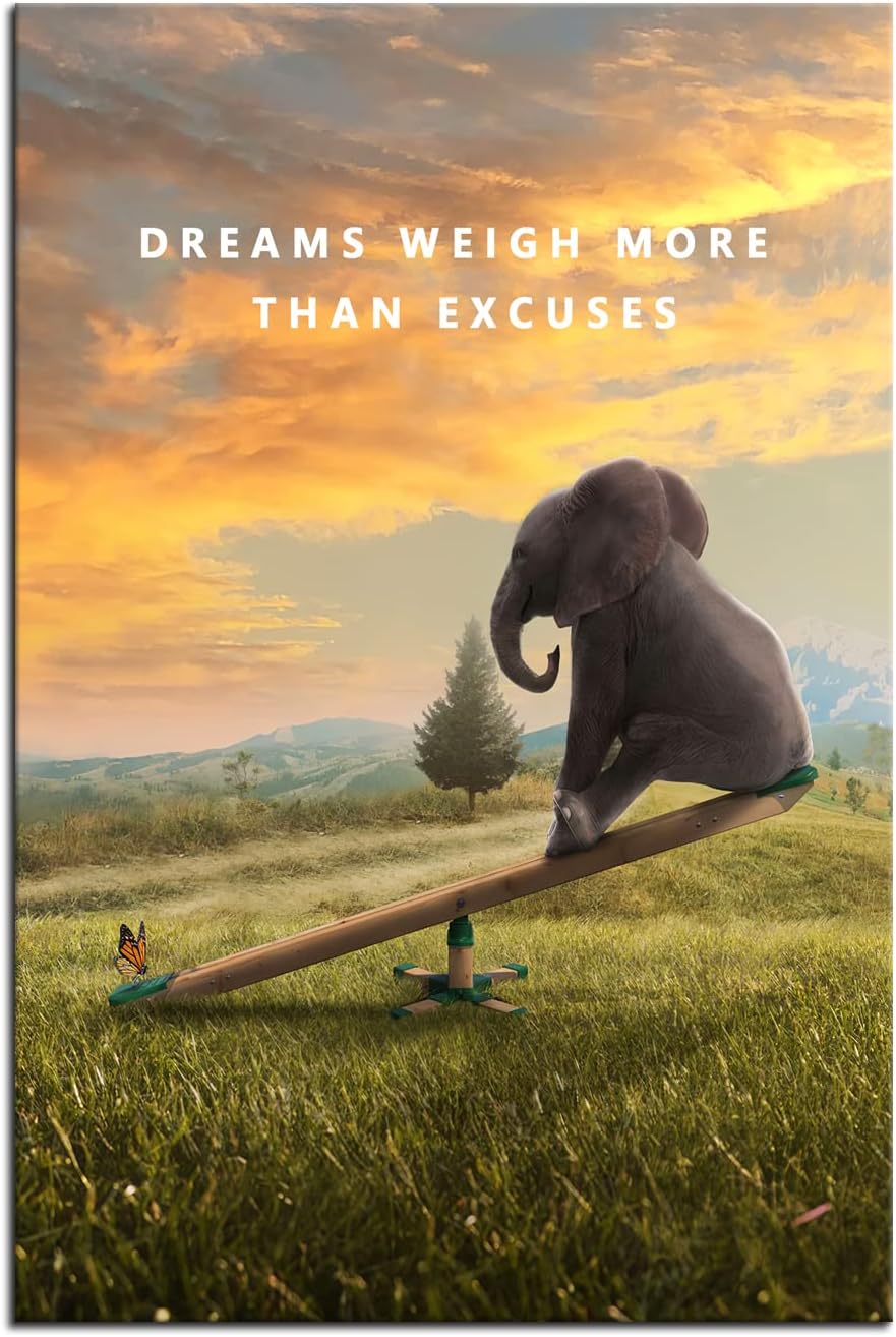 Inspirational Canvas Wall Art Dreams Weigh More Than Excuses Animal Motivational Poster Entrepreneur Quote Picture Home Office Decor Painting Framed and Stretched Ready to Hang [12''W x 18''H]